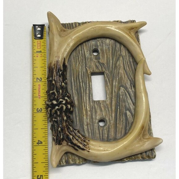 Rustic Antler Single Light Switch Cover Plate Faux Wood & Horn Design - Picture 4 of 8